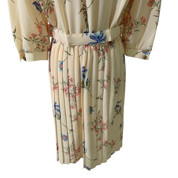 Vintage Breli Originals Made In The USA Yellow Belted Floral Print Dress Size 14 - Picture 10 of 12